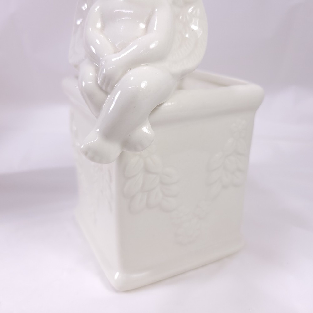 Angel Sitting Cherub White Ceramic Decorative Planter Pot