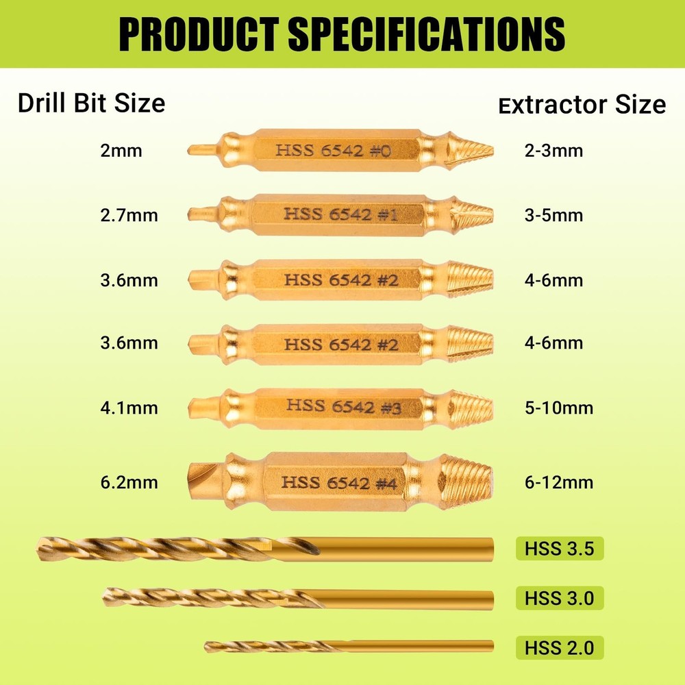 Damaged Screw Extractor Set, 10Pcs Easy Out Bolt Extractor Set, Drill Bit Str...