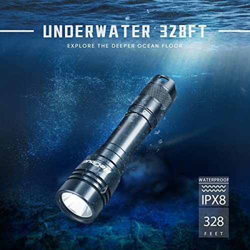 2 Pack Scuba Diving Flashlight with Rechargeable Power Dive Dive Light Black