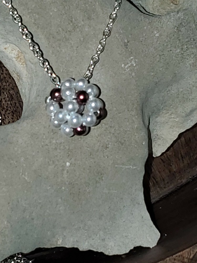 Handmade Multi White & Brown Bead Sphere Pendant