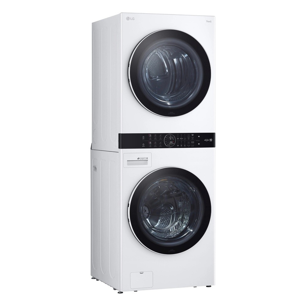 LG ThinQ Stacked Washer & Dryer Electric Front-Loading White/Black