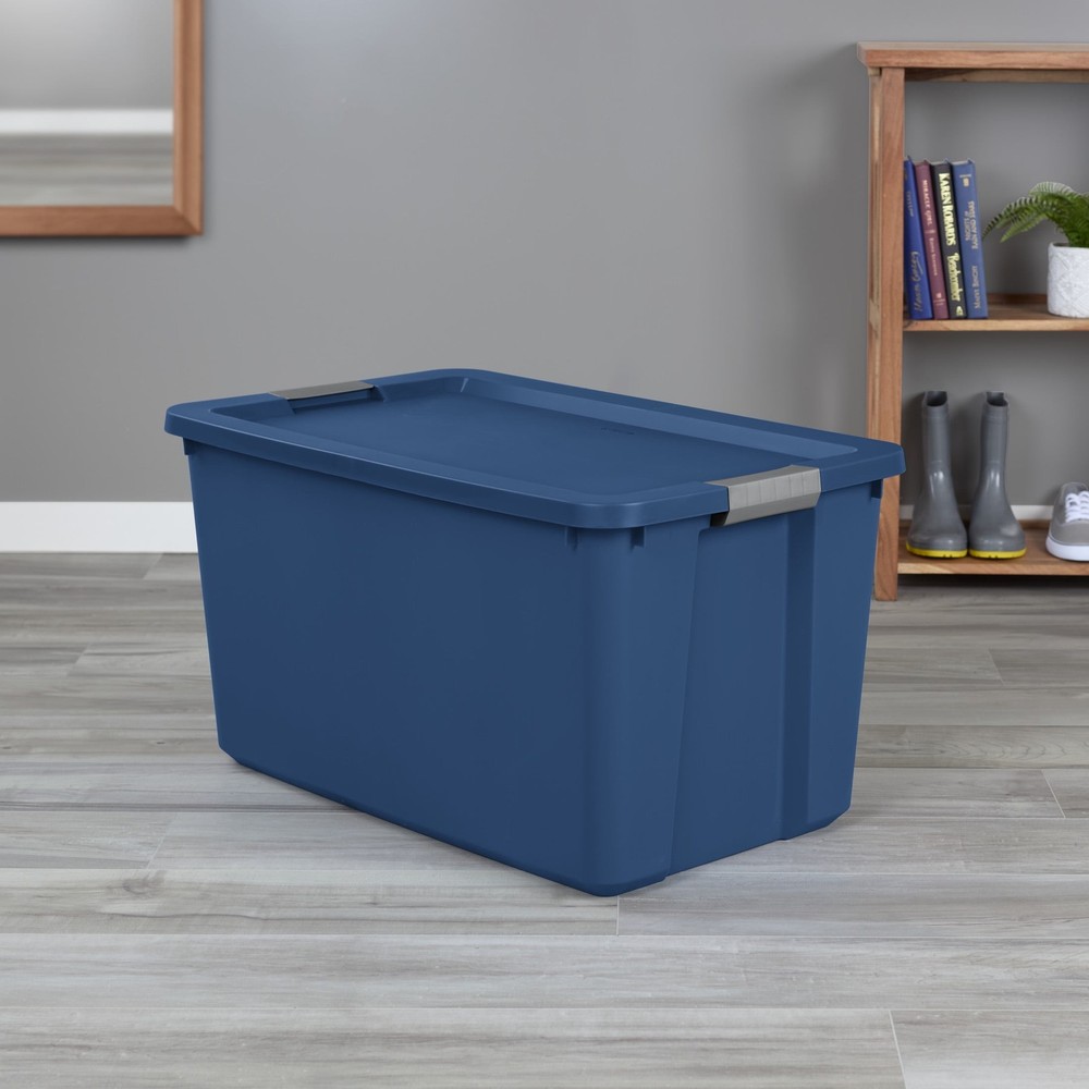 Extra Large Storage Bin, 34 Gallon Plastic Storage Container w Latch Lid, Blue