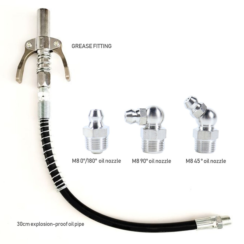 Grease Gun Coupler Double Handle Quick Release Lock On Coupling w/11.8" Hose