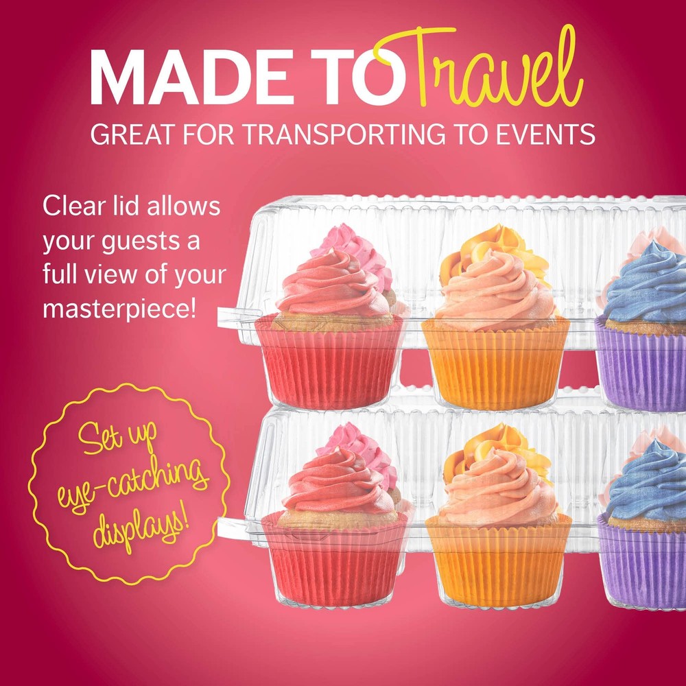 Plastic Cupcake Containers Boxes | 6 Compartment – 42 Pack | Disposable High ...