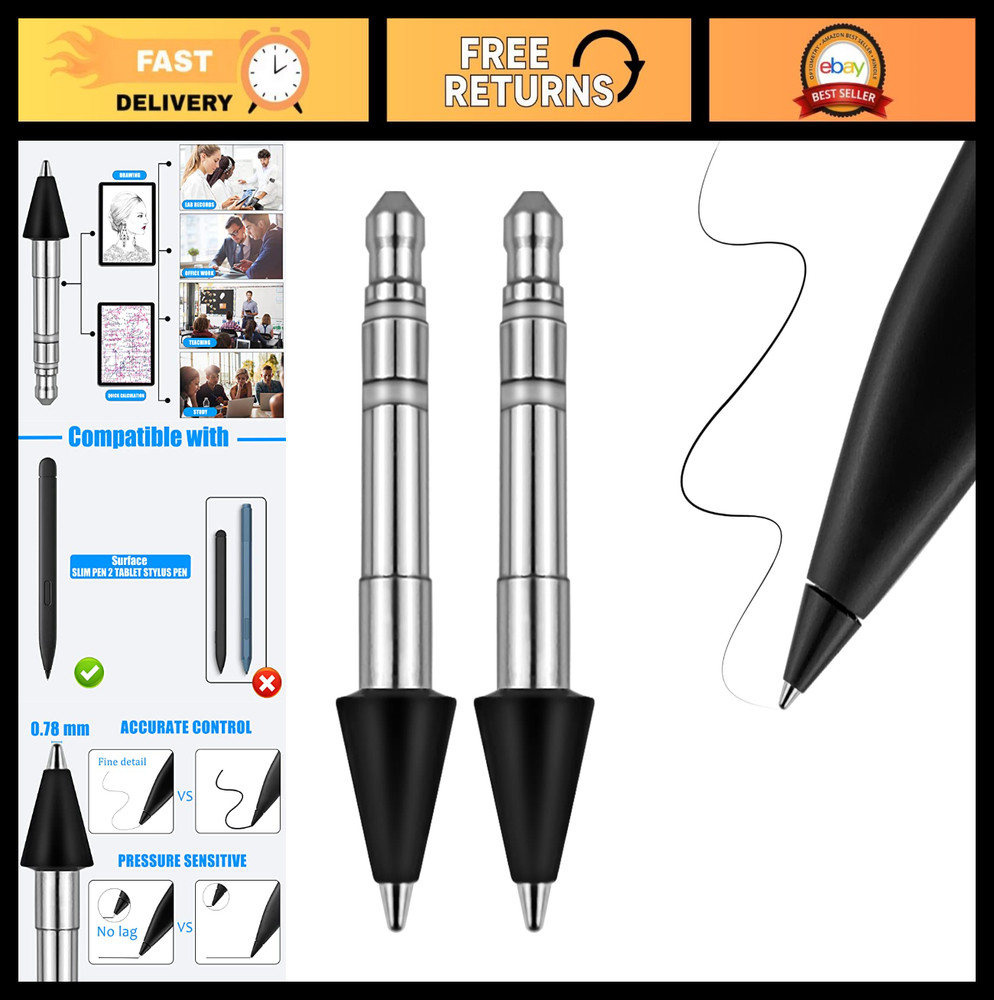 "2-Pack Stainless Slim Pen Replacement Tips - Accurate Fine Control for Smooth W