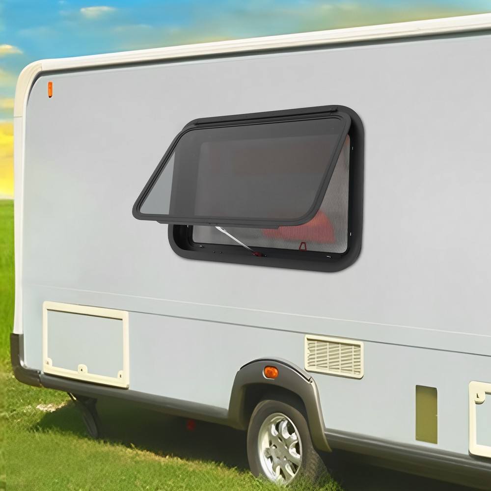 30"x20" RV Exit Window w/Screen & Trim Ring Tempered Glass Window Camper Trailer