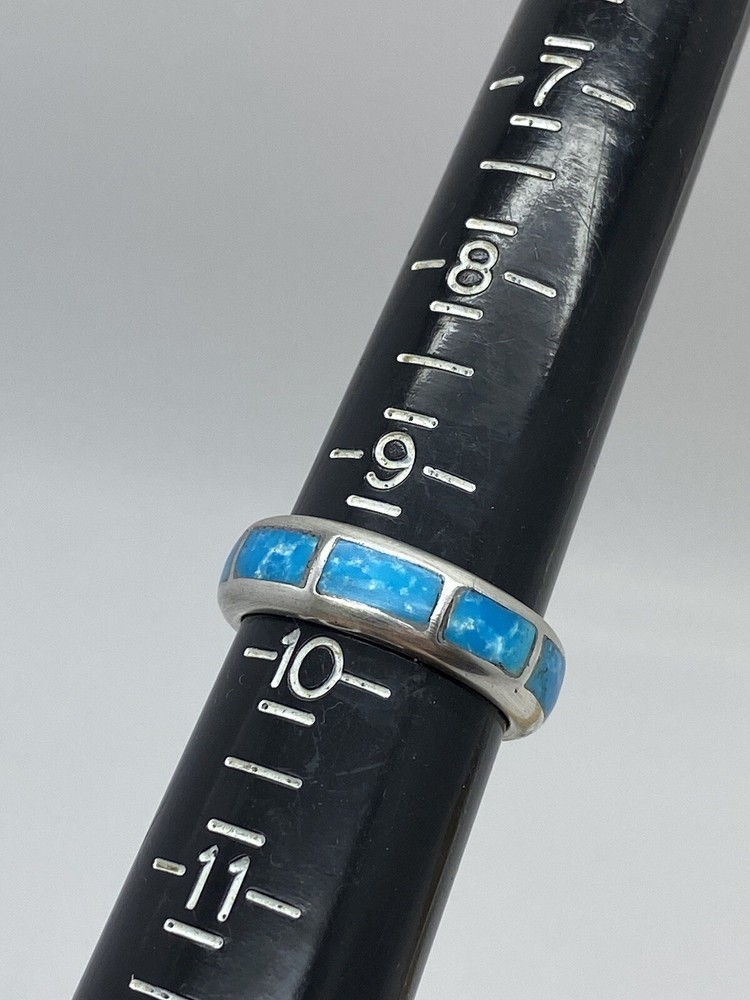 native american turquoise sterling silver band ring size 9.75