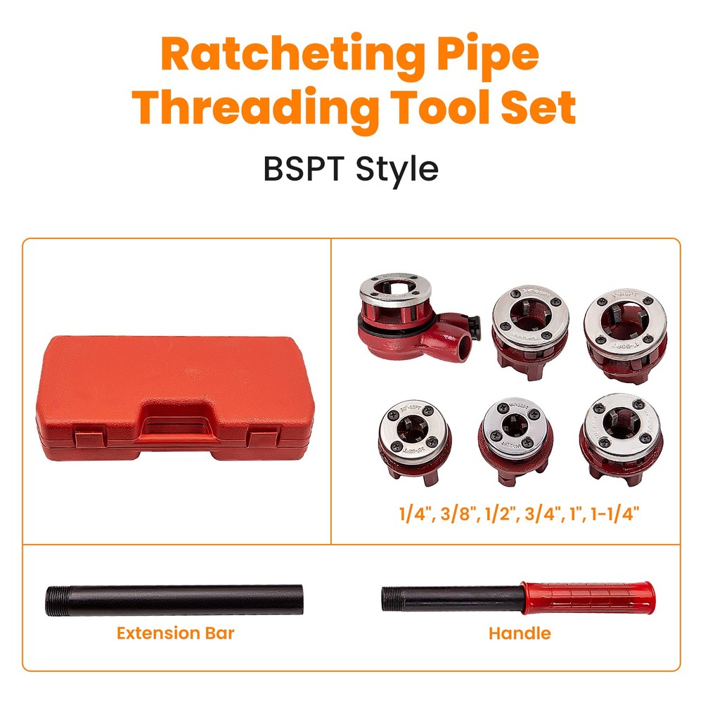 Ratcheting Pipe Thread Threader Die Handle Tube Lengthening Bar Tool kit 3/4''