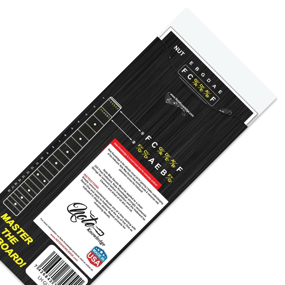 Left Hand Guitar Fretboard Note Map Decals Stickers. by Note Knowledge