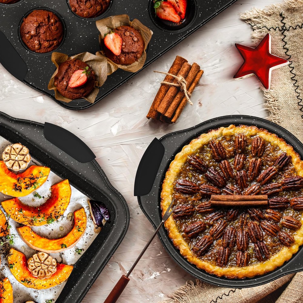 Slow Slog 11-Piece Nonstick Baking Pan Set, Stackable Bakeware Sets, M, Black