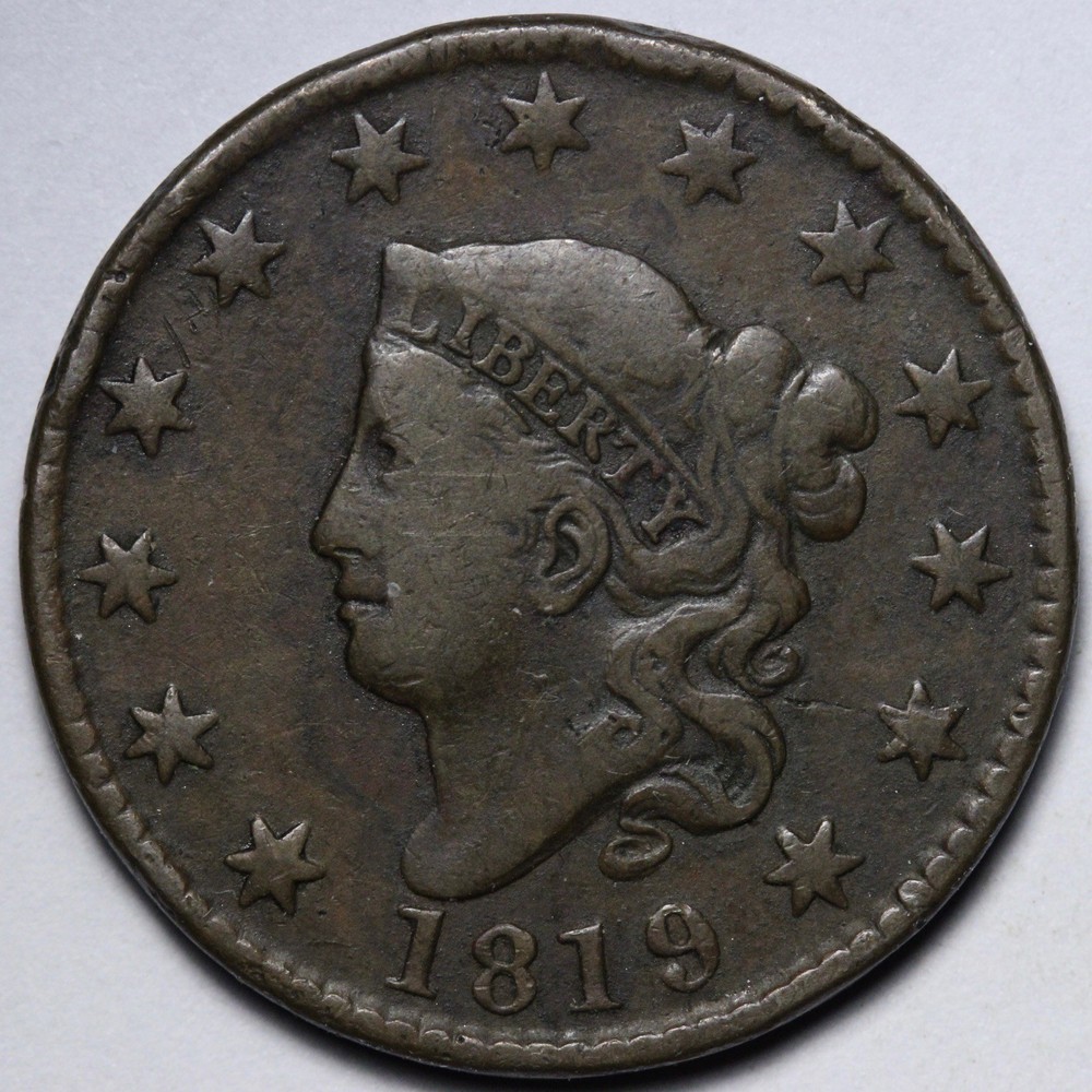 1819 Coronet Head Large Cent VF E100 KVJNM