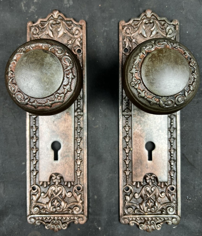1890s Victorian  Door Knobs, Backplates, Mortise Lock Passage