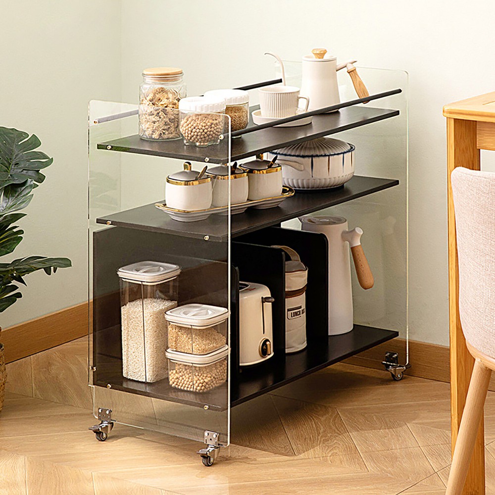 Acrylic End Table,Rectangle Side Table, Bamboo Acrylic Modern End Table