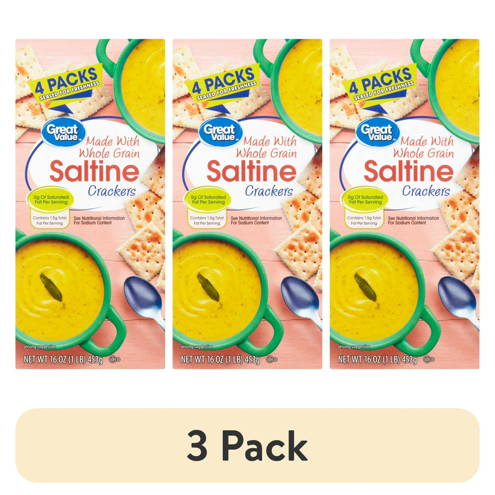 (3 pack) Great Value Whole Grain Saltine Crackers, 16 oz