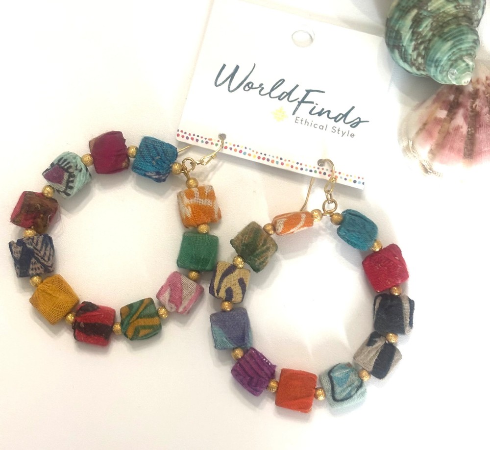 Kantha Dotted Square Hoops