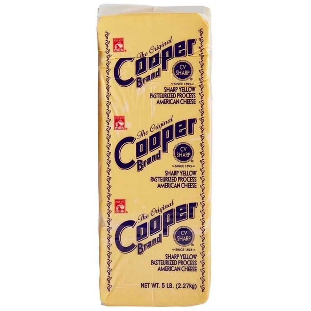 Cooper Cheese CV Sharp Yellow American Cheese - 5 lb. Solid Block
