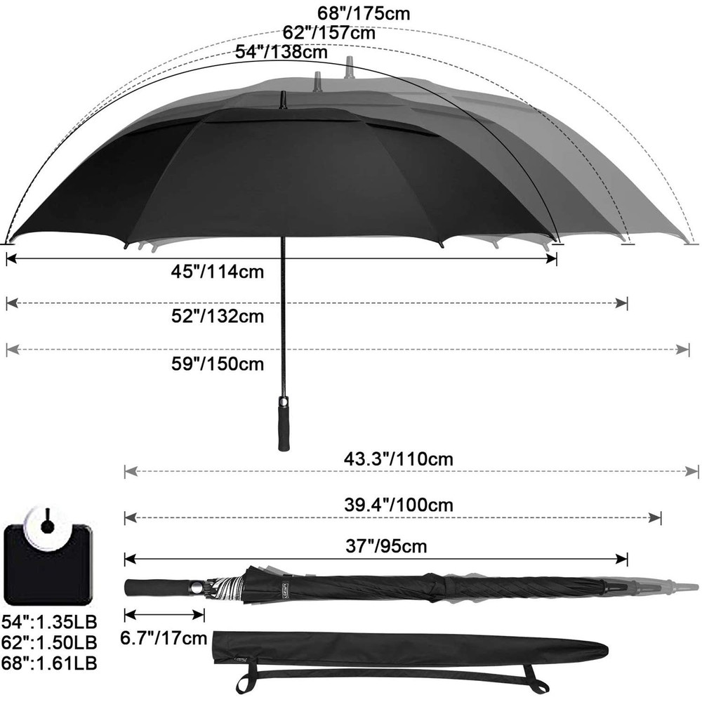 G4Free 62" Large Windproof Golf Umbrella Automatic Open Double Canopy UV Protect
