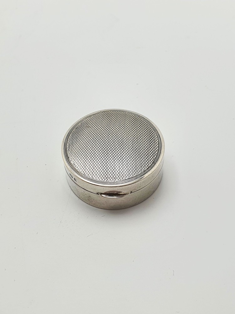 Art Deco Sterling Silver Pill Box with Engine Turned Top - 1929