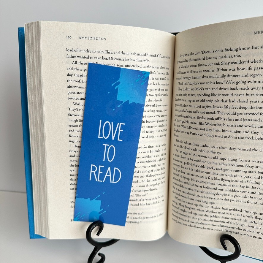 Bookmark, "Love to Read" Blue Square Splatters