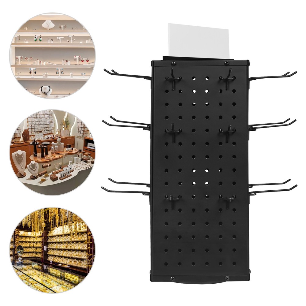 Rotating Pegboard Display Stand With 24 Hooks 4-Sided Craft Rack Organizer Stand
