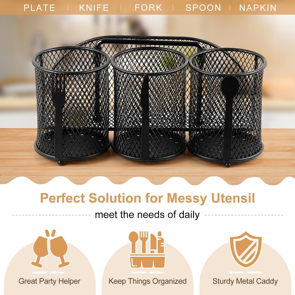 DTICON Utensil Organizer Silverware Caddy - Holder for Small, Black