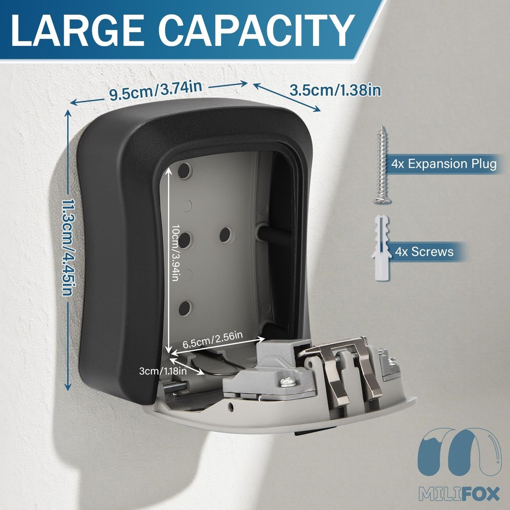 Key Lock Box, Lock Box for Keys with Code, Wall Mount Lockbox for Keys Outdoo...