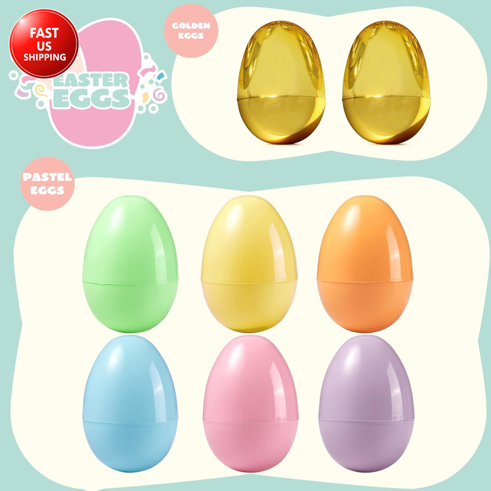 100PCS 3.15" Pastel Easter Eggs + 2 Golden Eggs, Empty Easter Eggs Fillable, Col