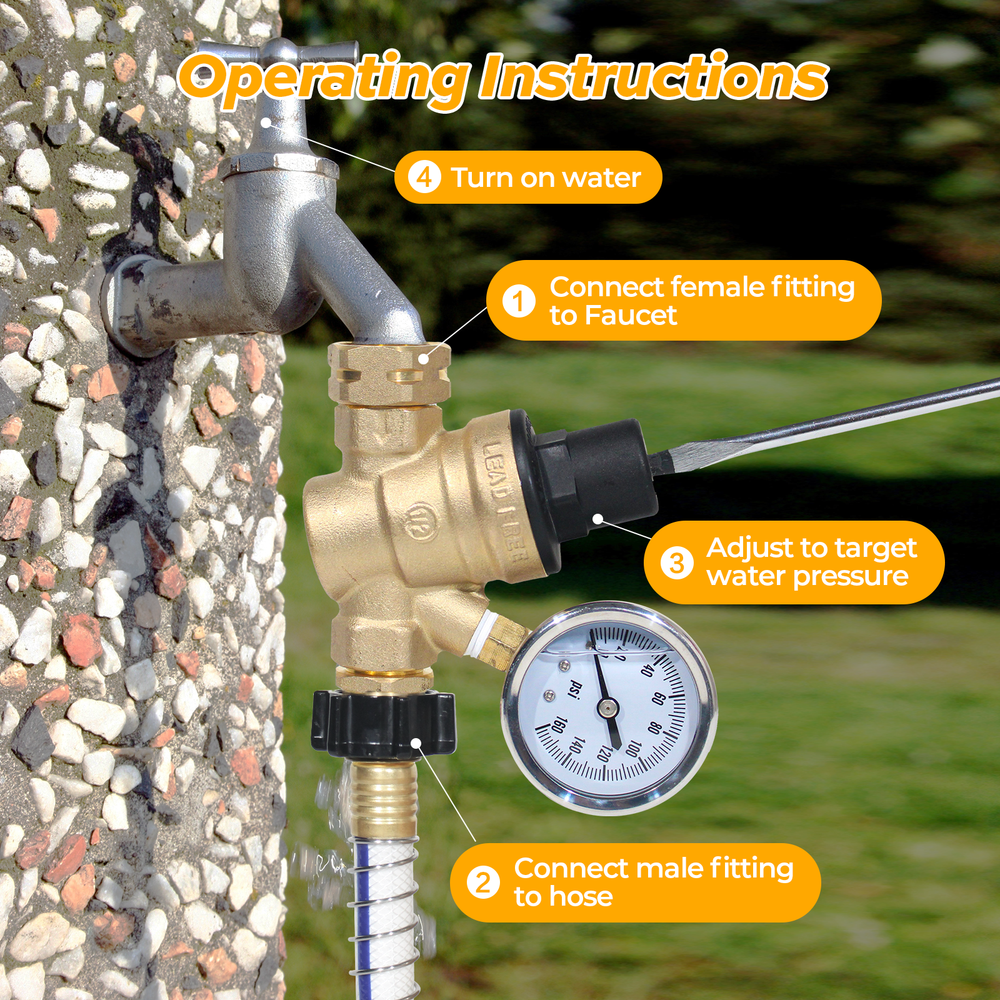 KingRVer Water Pressure Reducing Regulator Valve 3/4" Thread Lead-free RV Garden