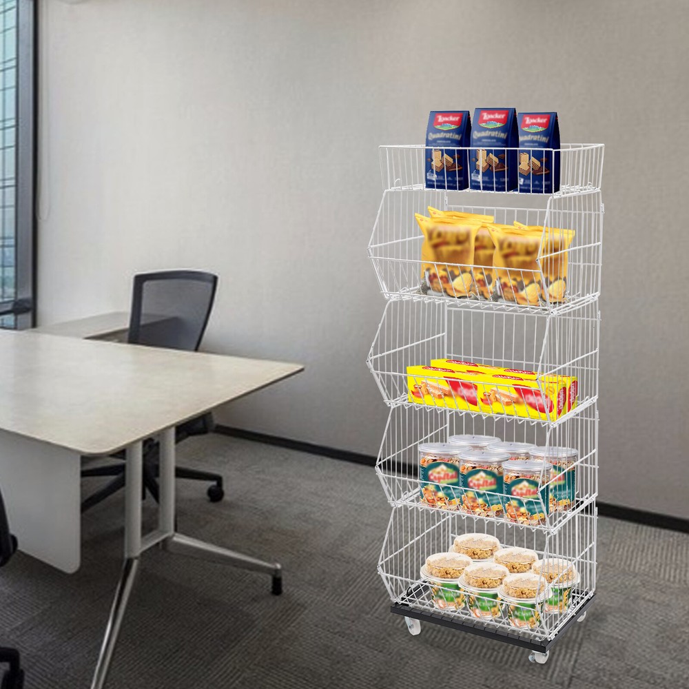 5 Tier Wire Grid Retail Display Shelf Merchandise Display Rack Stand with Wheels