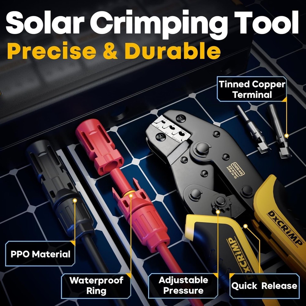 Solar Connector Crimping Tool Kit For 14-10 AWG Solar Panel Cable Assembly Tools