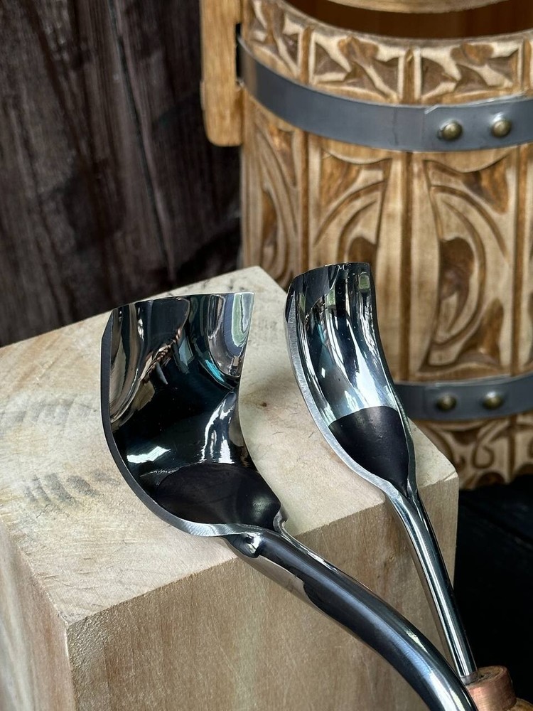 Set of large bent gouges for bowl and kuksa carving, Carbon steel spoon gouges