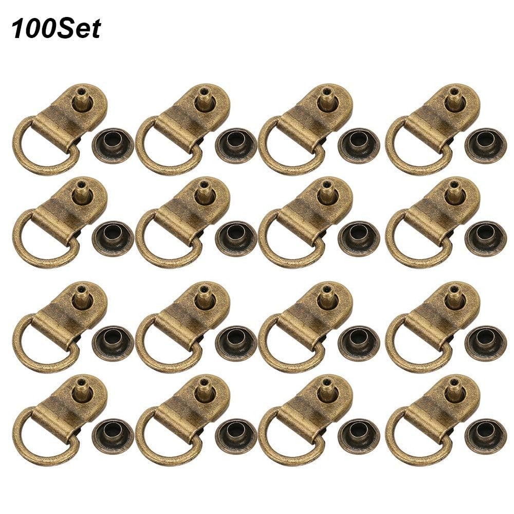 Shoe Boot Lace Hooks, 100 Sets D-Ring Eyelets with Rivets, Brass Bronze