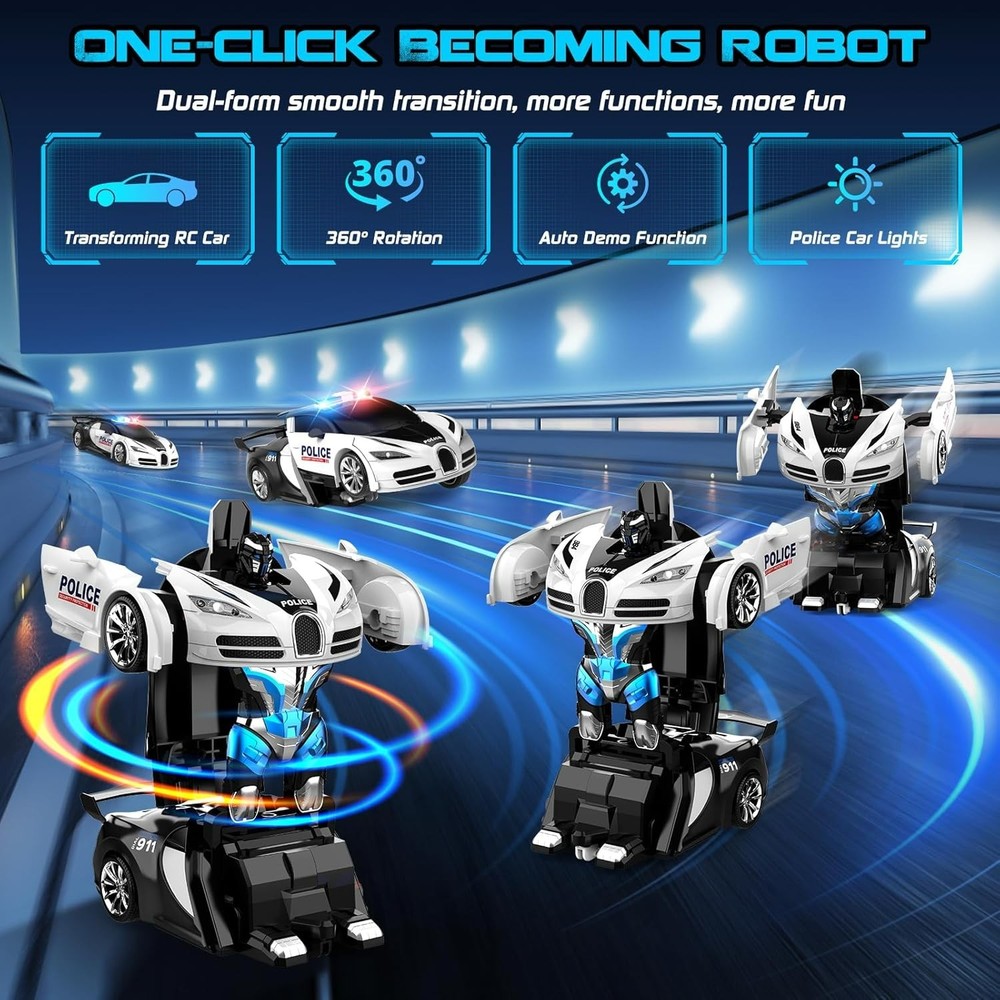 Coche de control remoto, robot transformable con un solo clic - Blanco