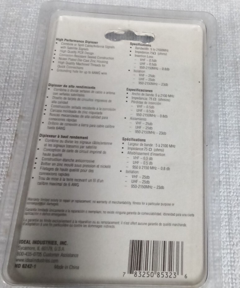 Ideal Diplexer Sat / Combiner / Splitter #85-323