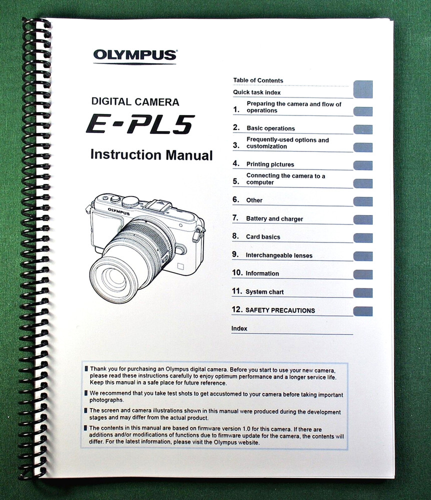 Olympus E-PL5 Instruction Manual: 133 Pages & Protective Covers!