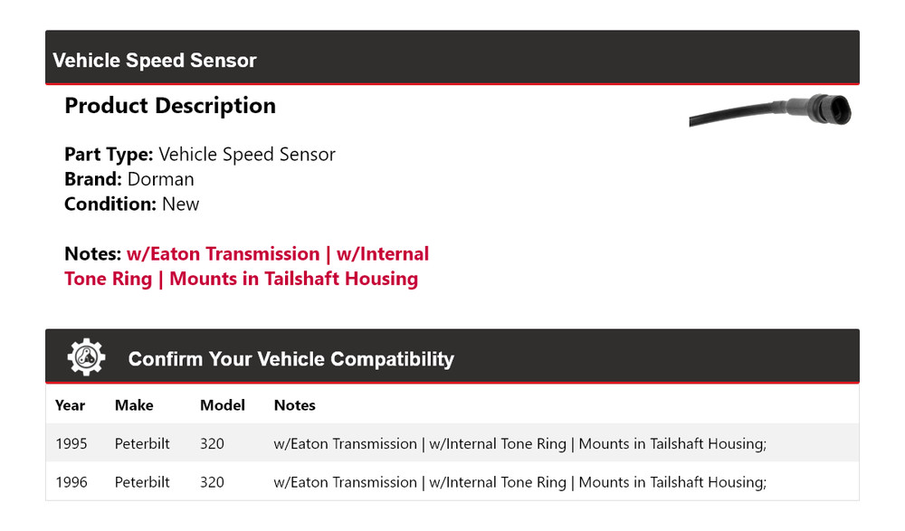 For 1995-1996 Peterbilt 320 Dorman Vehicle Speed Sensor