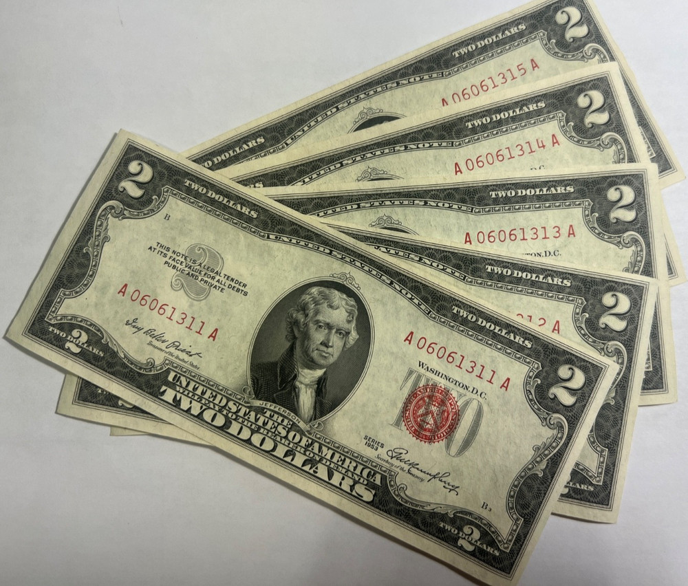 1953 $2 US Red Seal Note Consecutive LOTS 20 Notes Total Crisp & Uncirculated