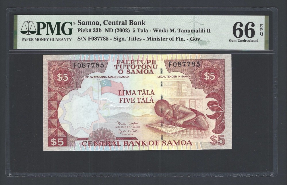 Samoa 5 Tala ND(2002) P33b  Uncirculated Graded 66