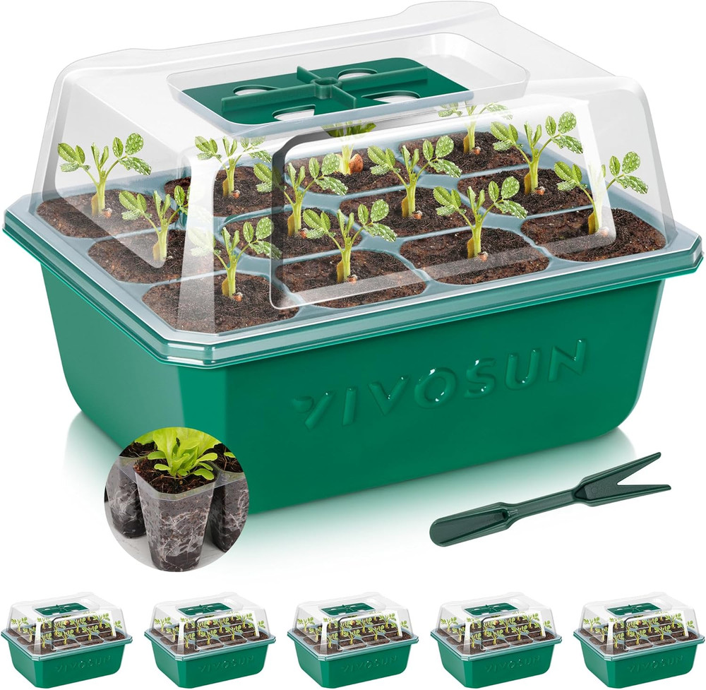 6-Pack Seed Starter Trays, 72-Cell Seed Starter Kit with Humidity Dome, Flat Reu