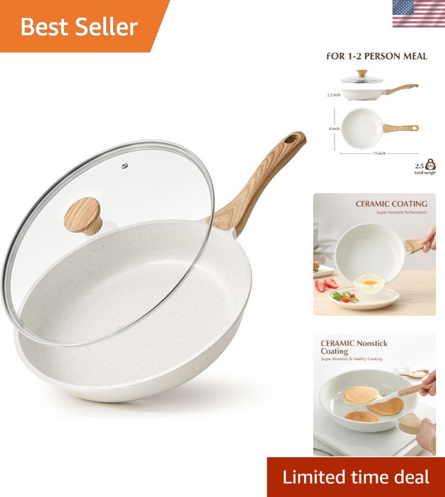 Lightweight Nonstick Ceramic Omelet Pan with Lid - Induction & Dishwasher Safe