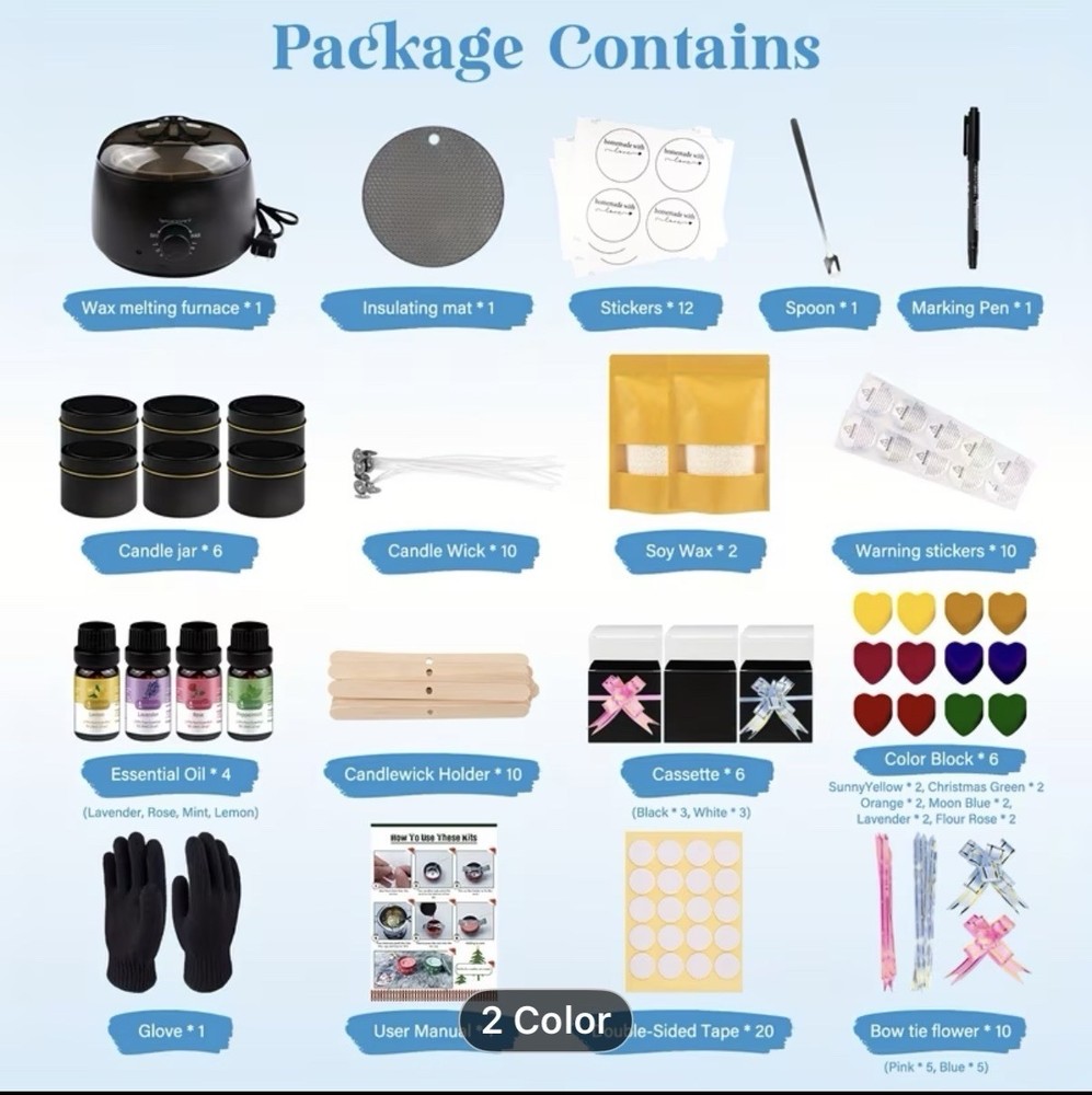 Candle Making Kit Soy Wax Essential Oils Containers Tools Black
