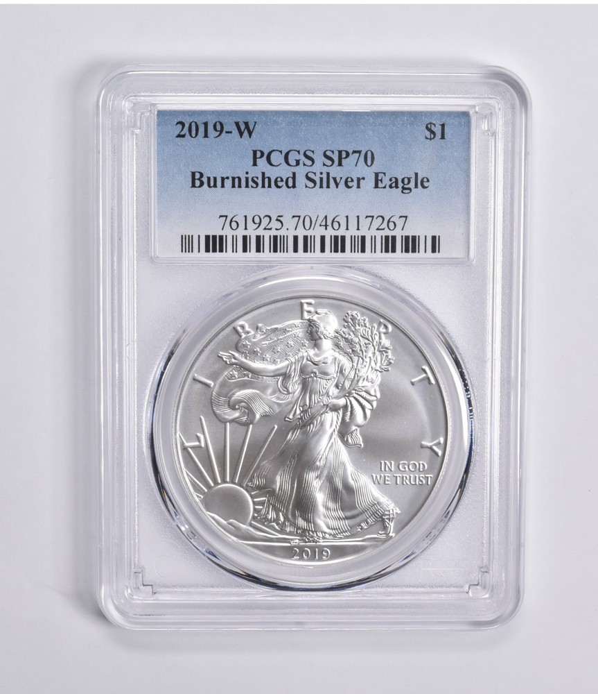 SP70 2019-W BURNISHED SILVER EAGLE PCGS Blue Label