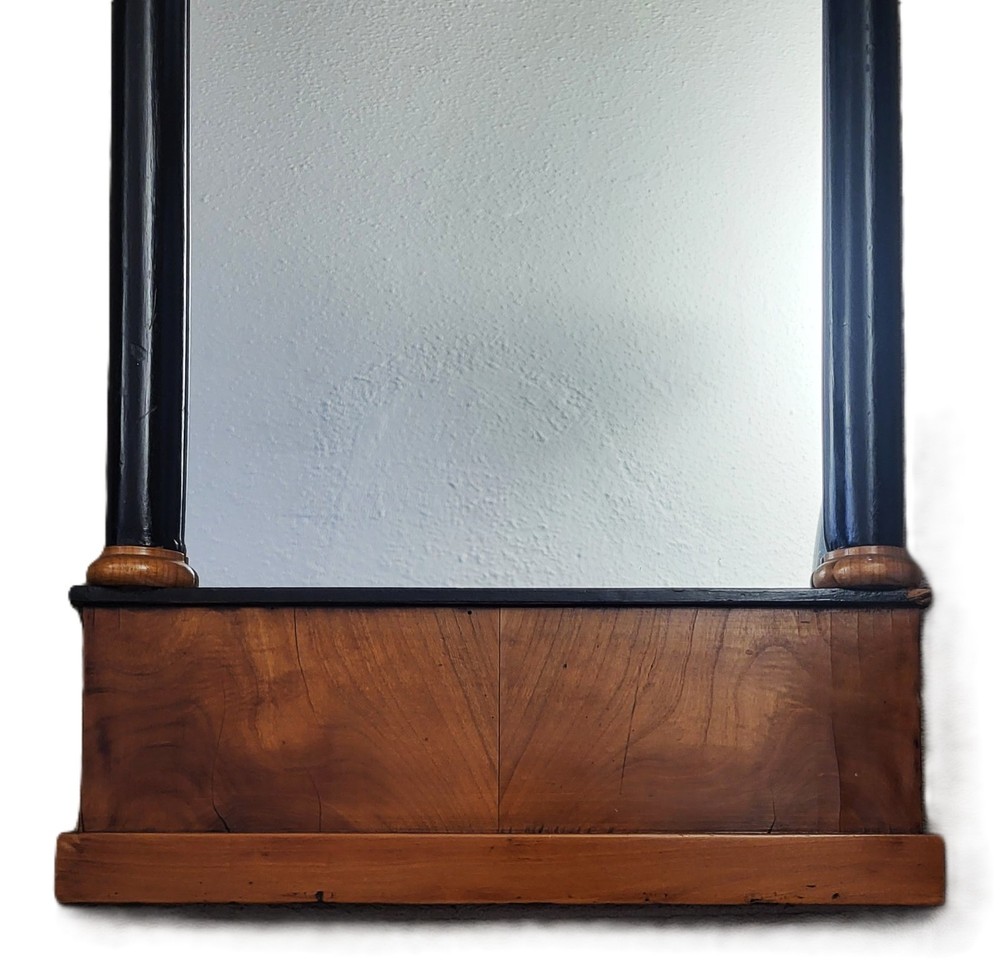Antique GERMAN Austrian 20th C Vertical Ebony Column BIEDERMEIER Wall MIRROR