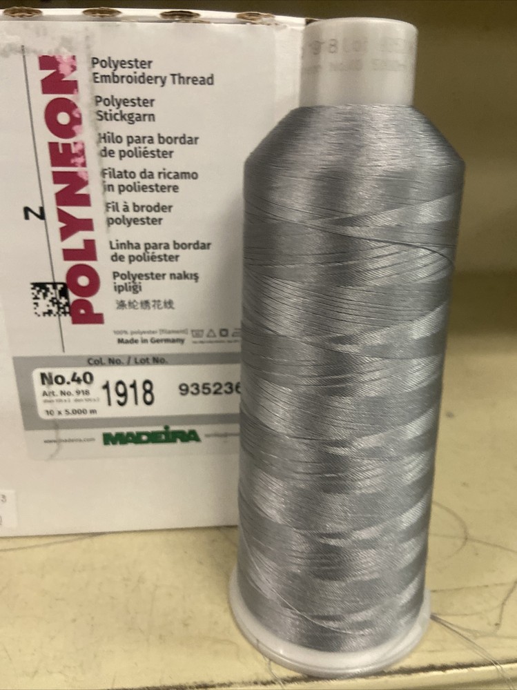Madeira NEW Polyester Polyneon Embroidery Thread Grey 5000m Cone, 10