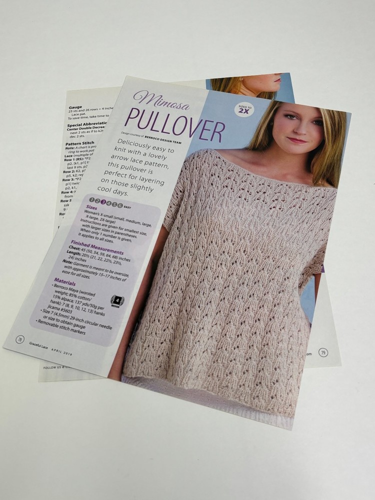 Mimosa Pullover Sweater Knitting Pattern Sheet Magazine Pages