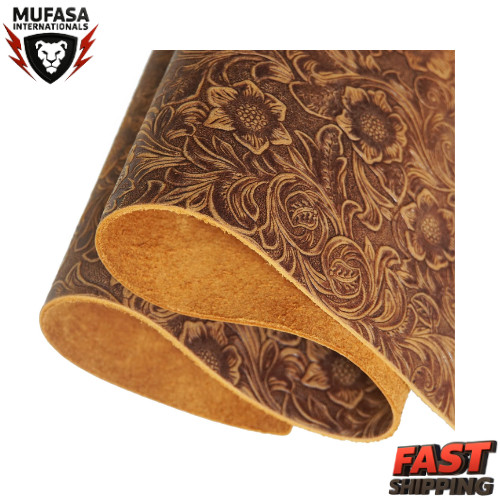 Genuine Leather Sheets Plain Geometric Pattern Printed, Bourbon Brown, 12"x24"