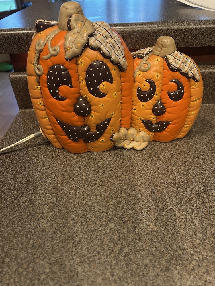 Ceramic Light Up Halloween Jack-O-Lantern Pumpkin Patch Light double Sided