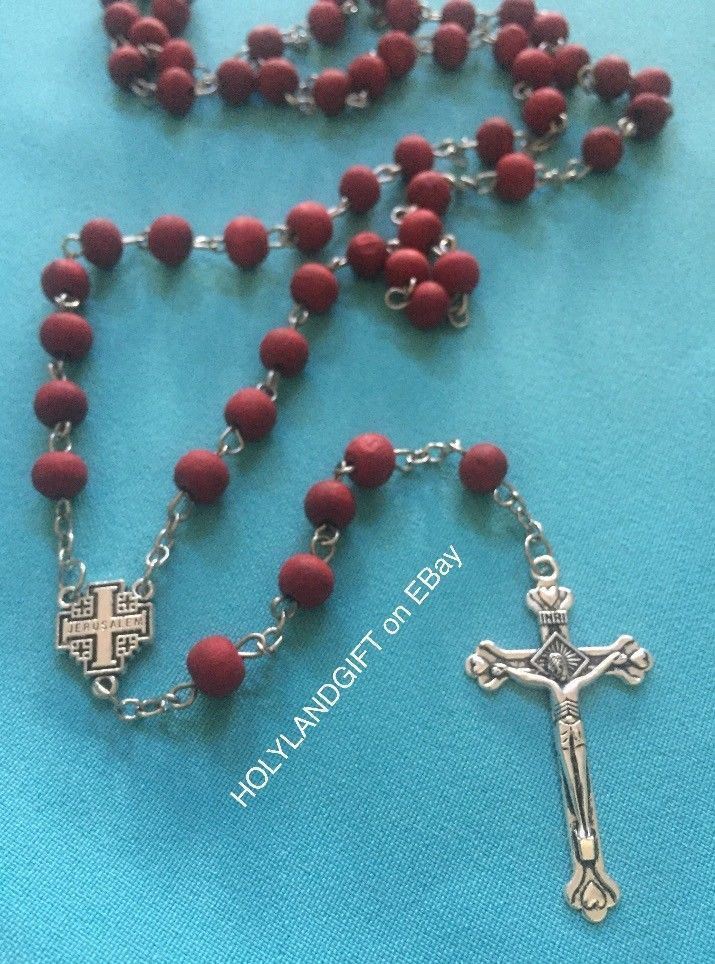 JERUSALEM Rose Smell Wood Catholic ROSARY Bead Necklace Cross Crucifix US SELLER