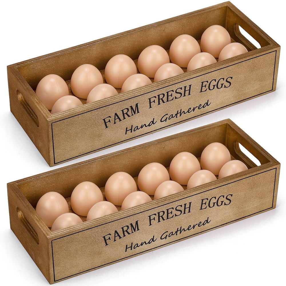 2 Pieces Farm Wooden Egg Crate for 24 Fresh Eggs Stackable Storage Box