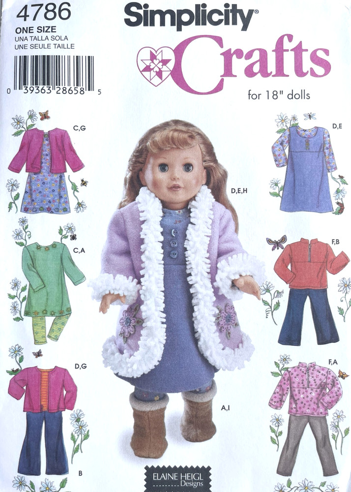 Simplicity  Doll Clothes Pattern 4786 Size 18" UNCUT
